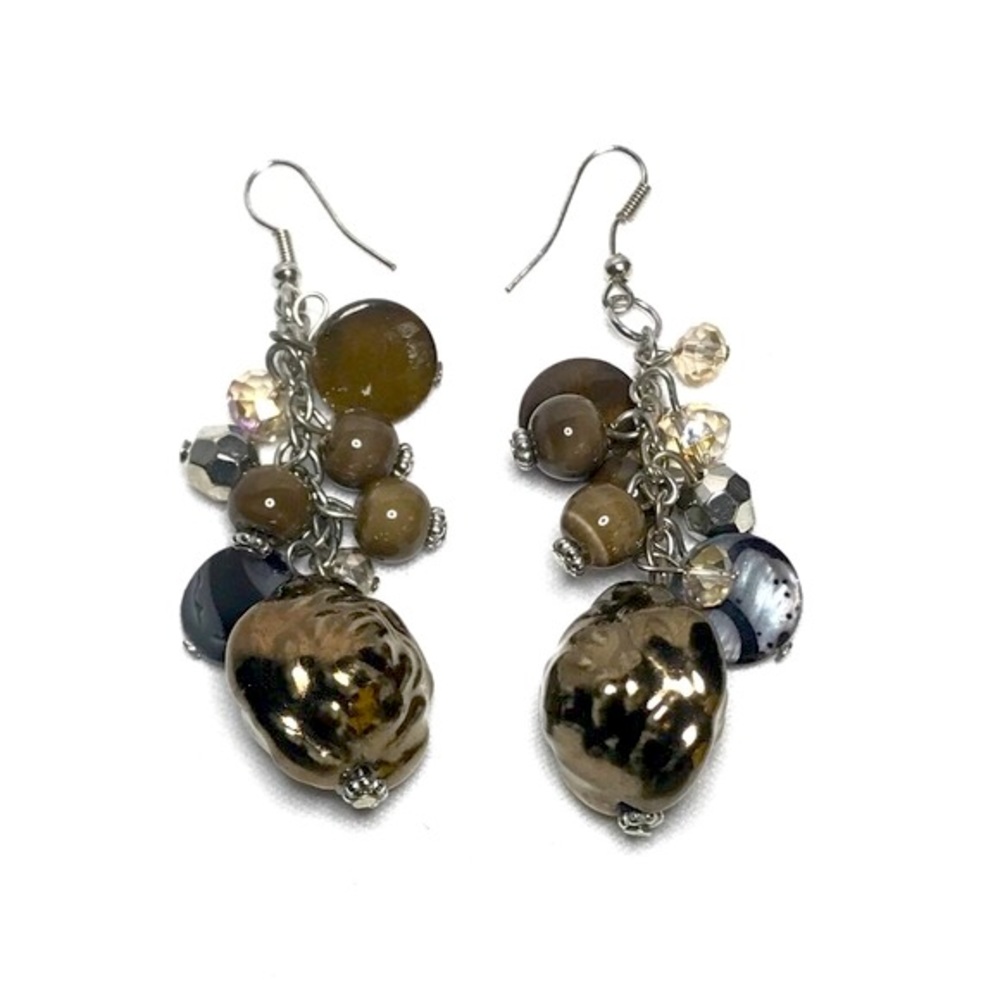 Copper Rose Bead with brown, gray and amber toned beads